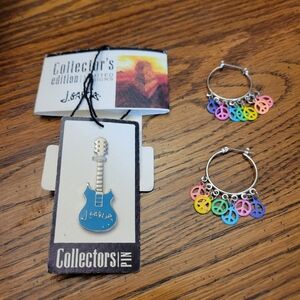 J. Garcia Guitar Pin and Peace Sign Earrings His & Hers "Dead Head" Jewerly